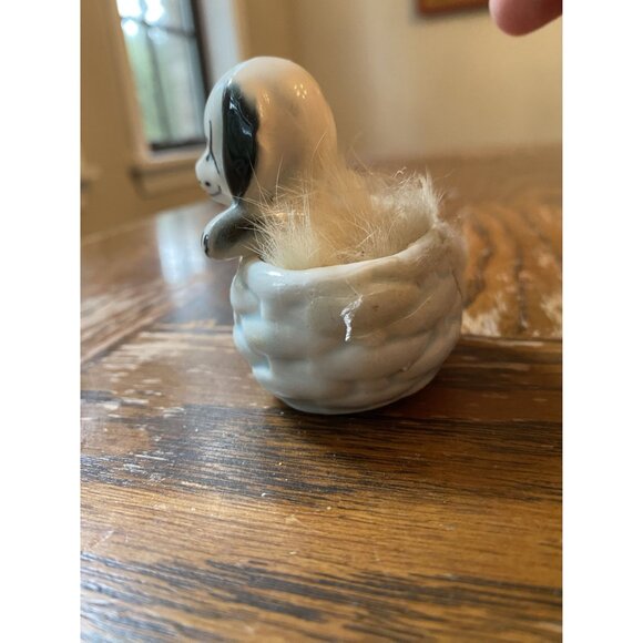 Vintage Ceramic Dog In Basket MCM - Picture 4 of 6